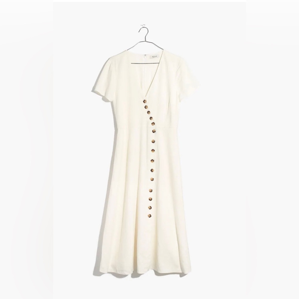 MADEWELL petite Linen-Blend Button-Wrap Midi Dress 2P excellent condition - Picture 5 of 5